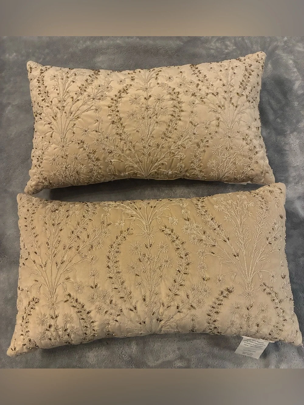 Embellished Decorative Throw Pillow Pair in Beige (2 Pillows)